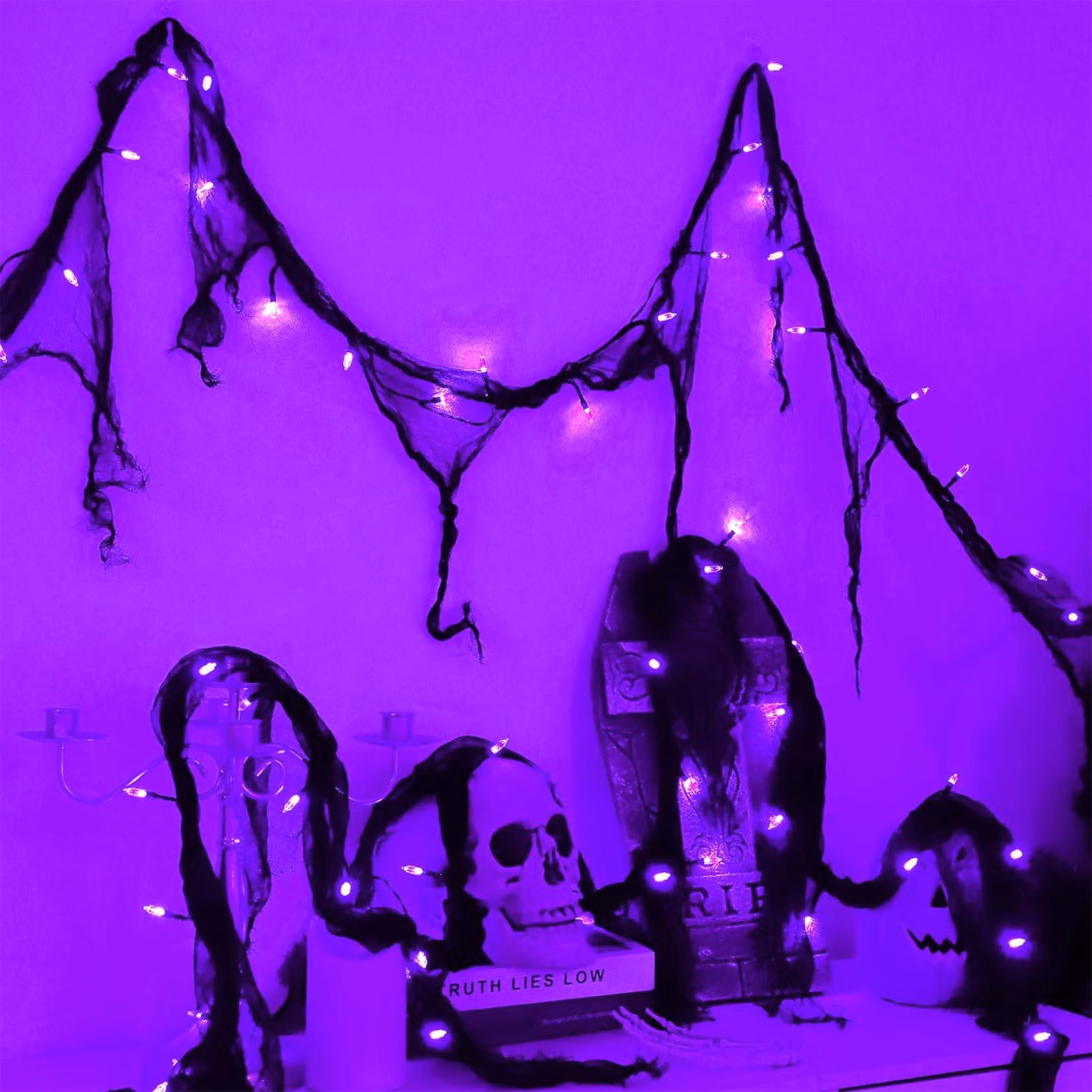 Catena luminosa a LED per Halloween, color viola, 30 luci, alimentata a batteria