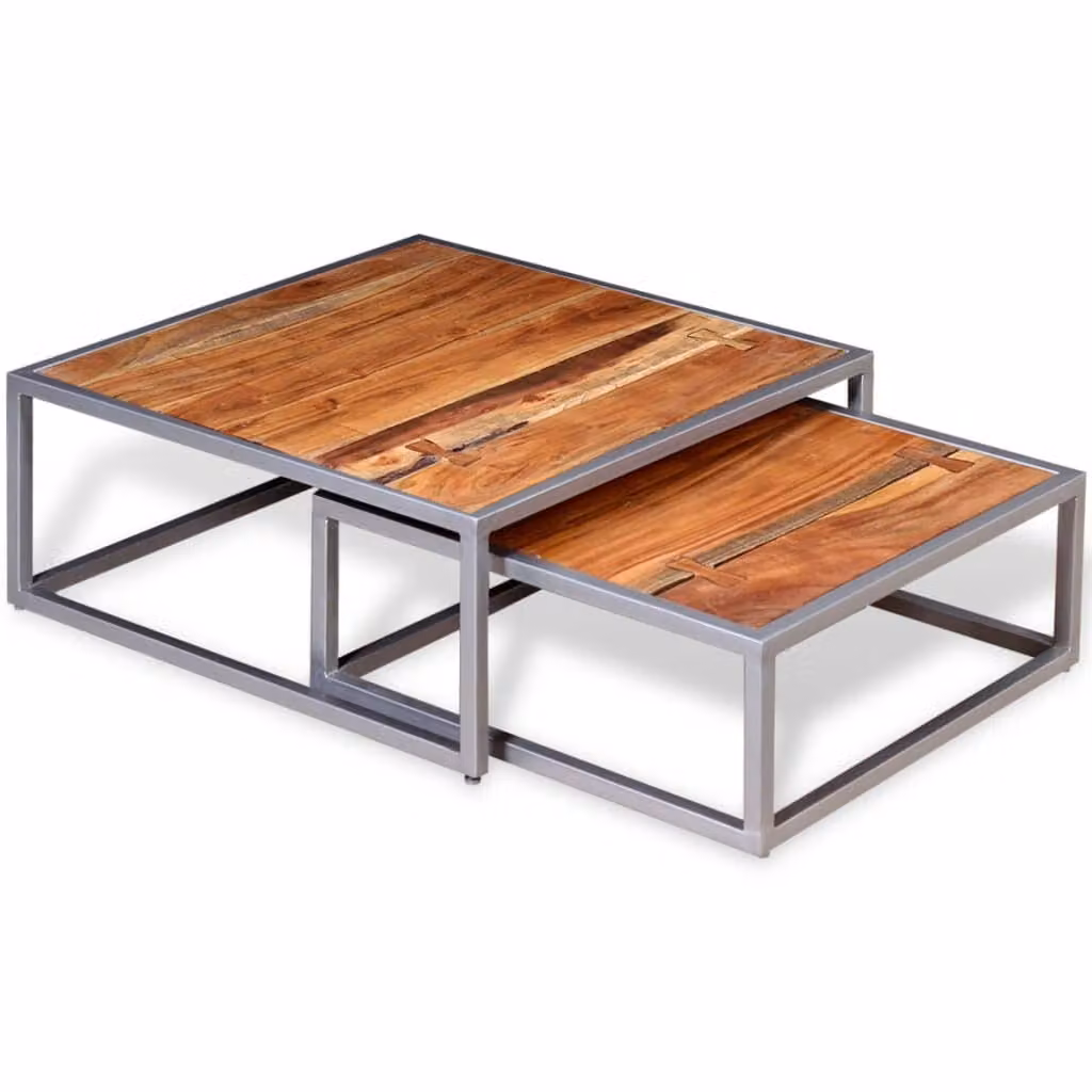 Set Tavolini da Salotto 2 pz in Legno Massello di Acacia