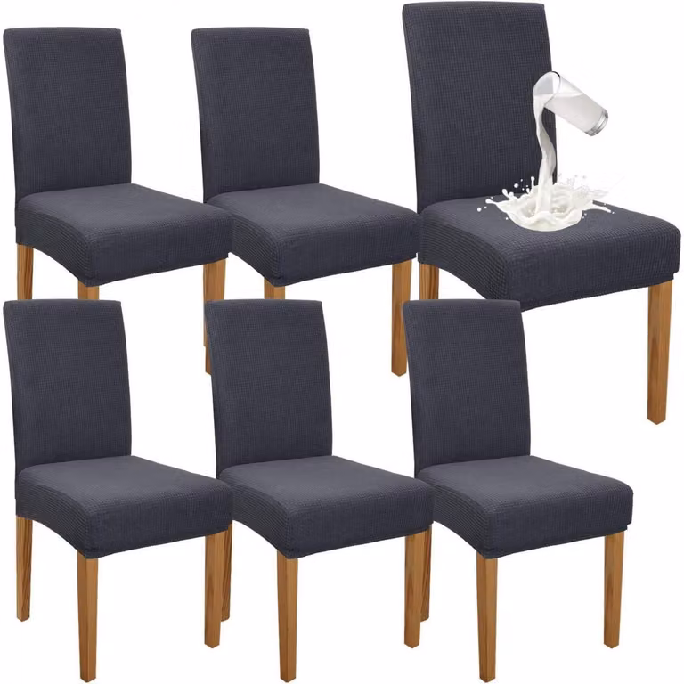 Coprisedie da pranzo impermeabili, set da 6, colore grigio, elasticizzati, removibili e facili da pulire