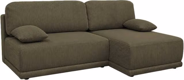 Divano angolare destro convertibile SWEEEK in velluto a coste verde con contenitore e struttura in legno massello L/P/H: 218 x 140 x 81 cm – 1