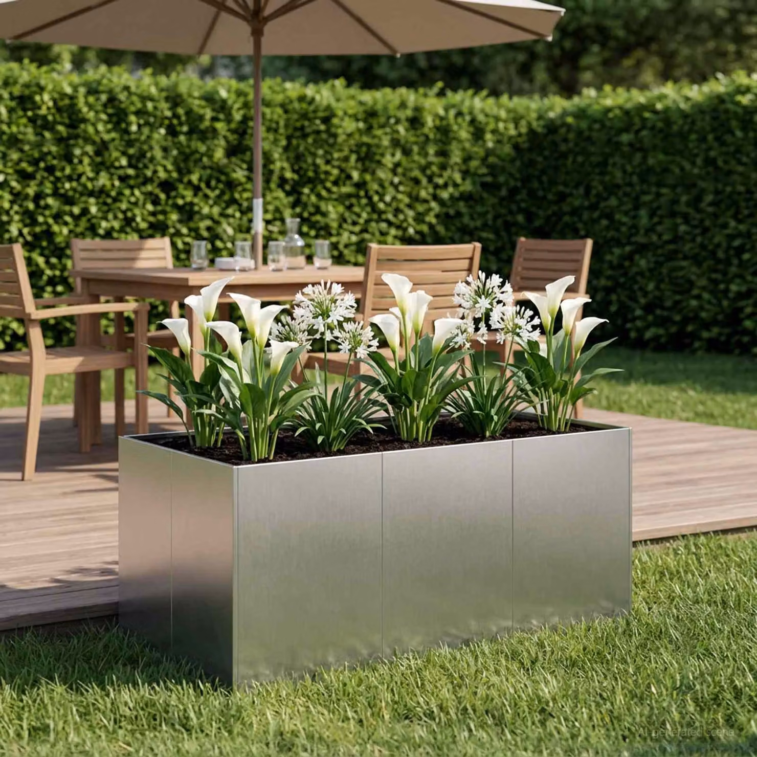 Vaso da giardino vidaXL in acciaio inox color argento L: 120 cm, P: 80 cm, H: 60 cm