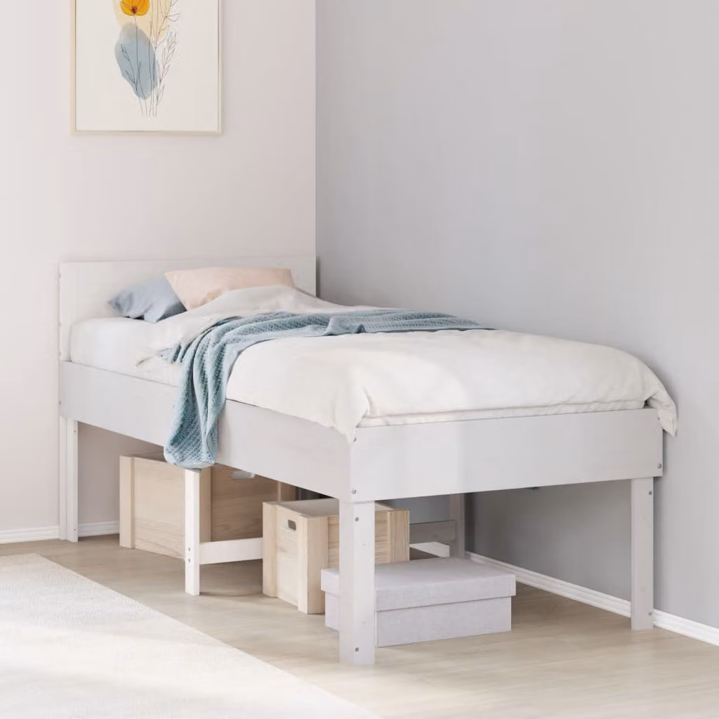 Letto senza materasso vidaXL in legno massello di pino bianco L/P/H: 193.5 x 90 x 93.5 cm