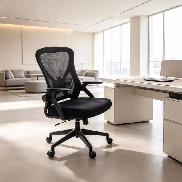 Sedia ufficio ergonomica nera 47x42x102-111,5 cm, schienale regolabile –