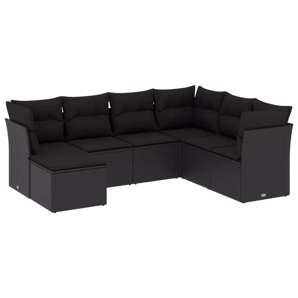 vidaXL Set Divani da Giardino a L con Cuscini 7pz in Polyrattan Nero – 2