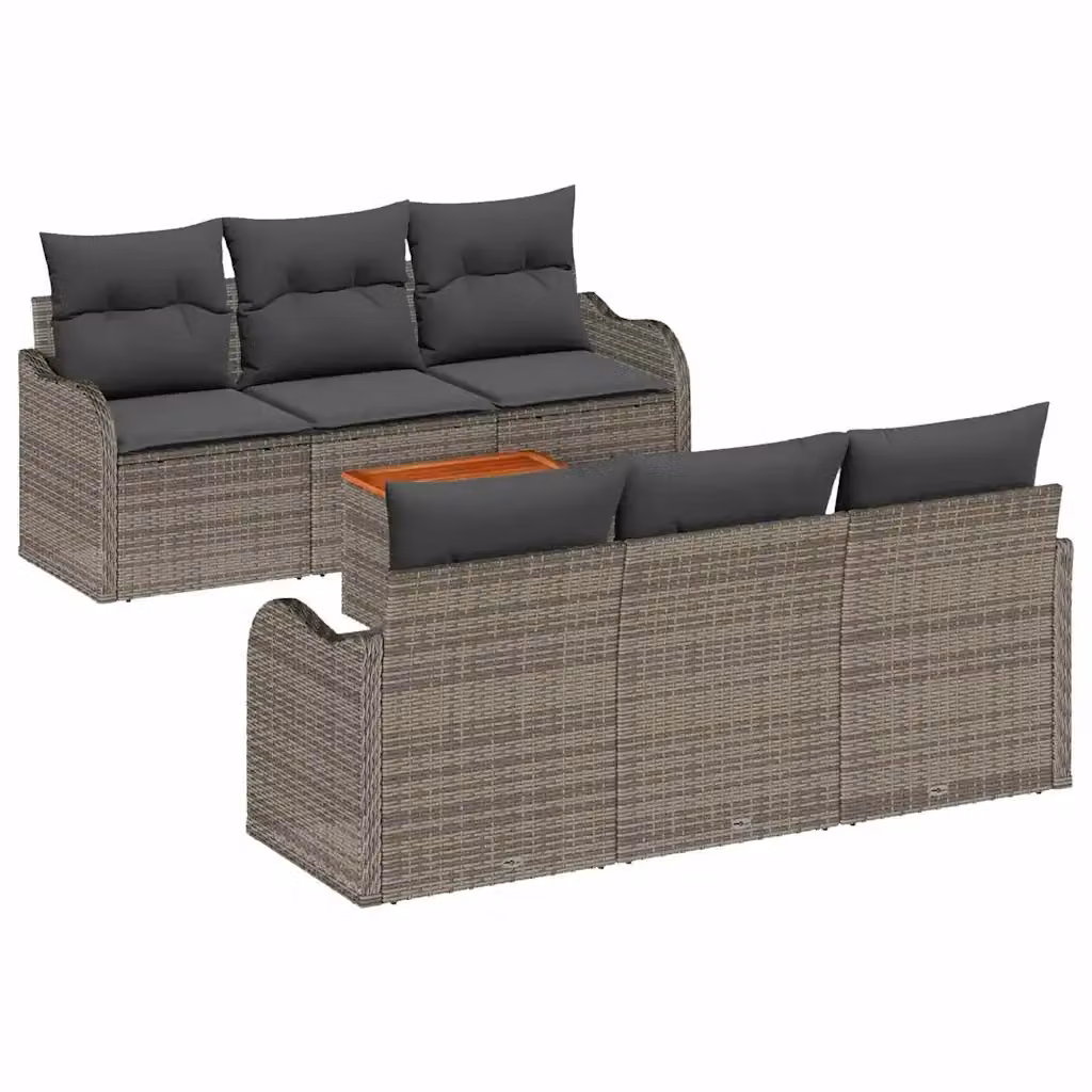 Set Divano da Giardino vidaXL 7 Pezzi a Forma di L Grigio con Cuscini e Tavolino in Polyrattan e Acciaio – 2