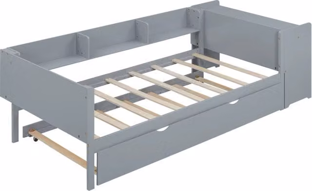 Letto singolo per bambini Chicfurn in pino e MDF grigio con scrivania e ripiani laterali L/P/H: 241.9 x 90 x 140 cm