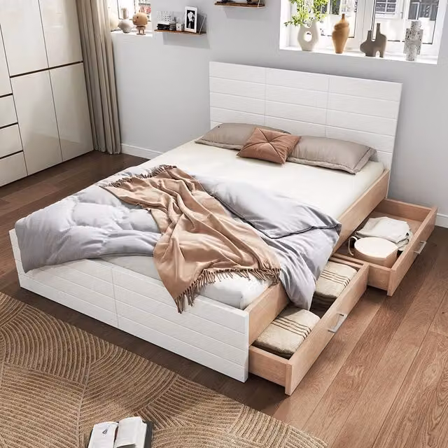 Letto con contenitore - Xylo - 180x200 cm - Bianco - 2 cassetti e rete a doghe