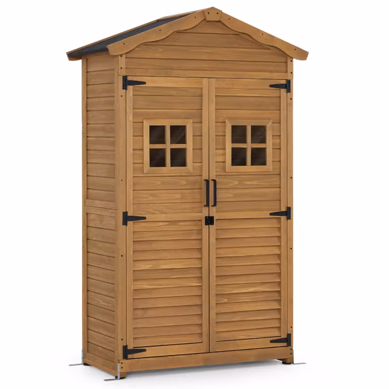 M MCombo Armadietto da giardino, casetta da giardino in legno resistente alle intemperie, armadietto per attrezzi da esterno, per esterni, giardino e terrazza, ripostiglio per attrezzi 1152 (colore naturale)