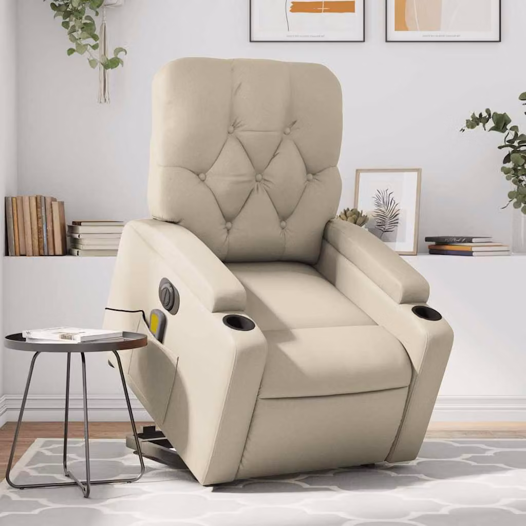 Poltrona Alzapersona Elettrica Reclinabile vidaXL in Similpelle Beige con Braccioli