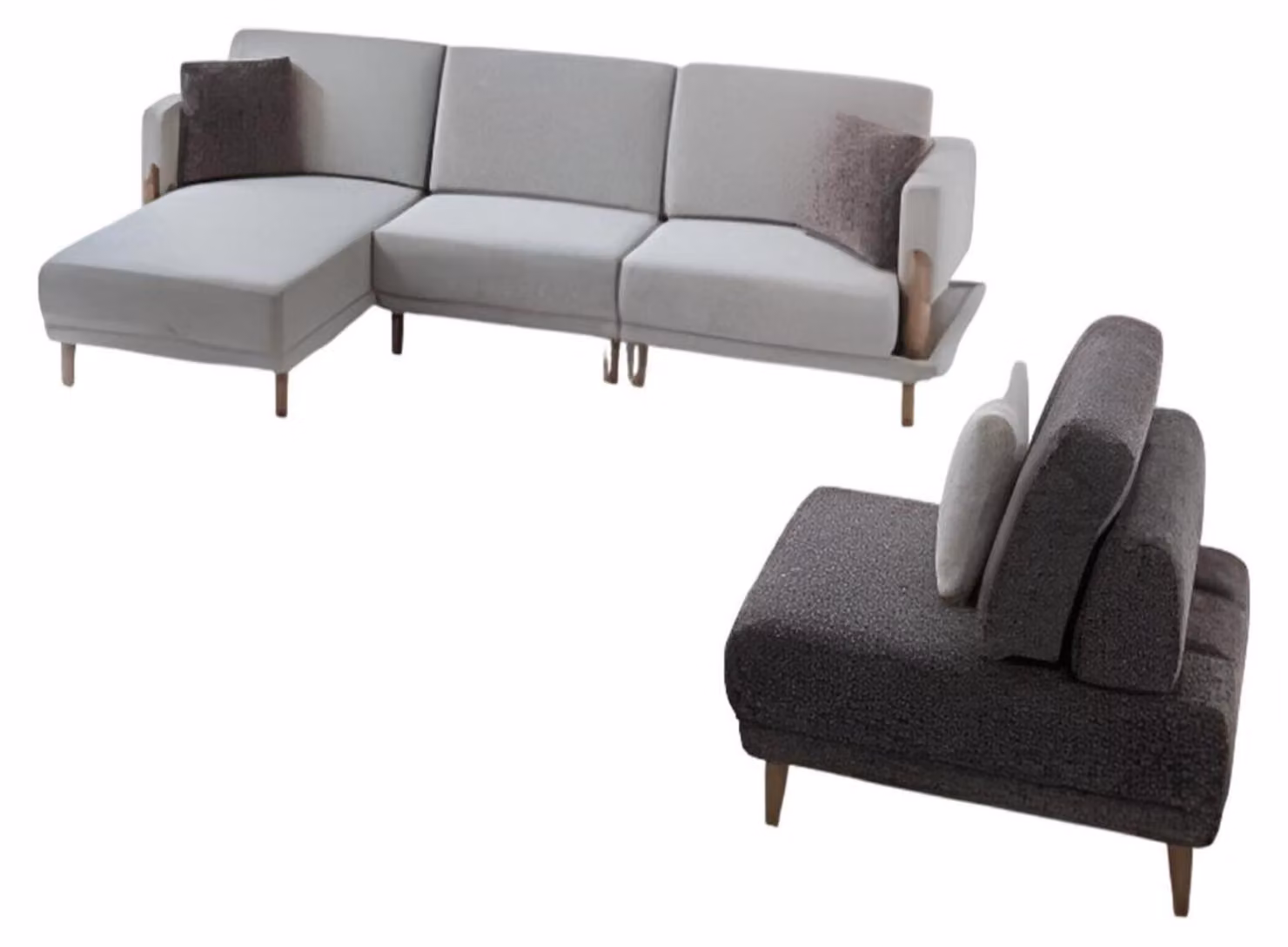 Modernes Weißes L-Form Sofa Designer Grauer Lehnsessel 2tlg Set