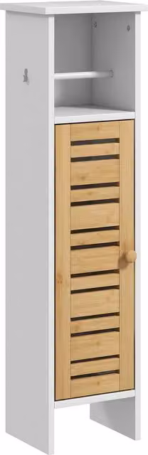 Mobile da bagno HOMCOM bianco con porta rotolo di carta igienica, armadietto alto e sottile con mensola regolabile e finitura laccata