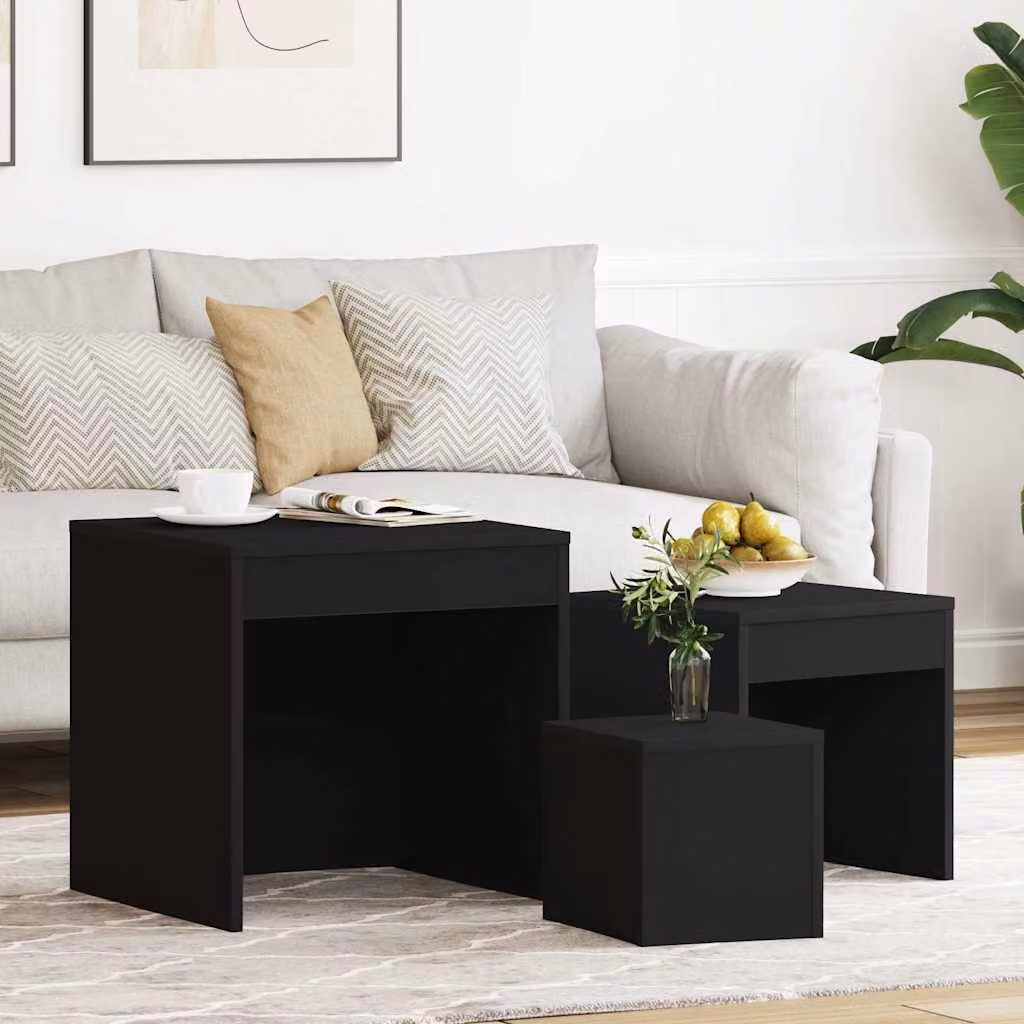 Set di 3 tavolini impilabili vidaXL in legno multistrato e MDF neri per soggiorno o camera da letto