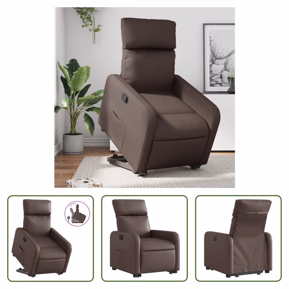 The Living Store Poltrona relax con supporto in piedi in Pelle finta marrone