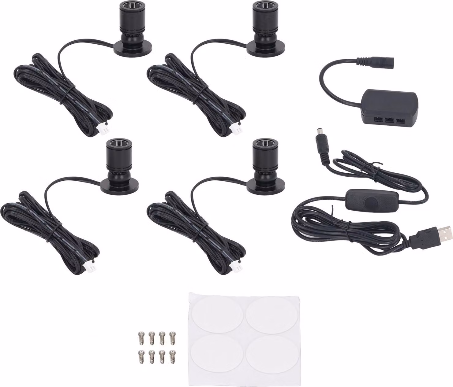 4 luci spot a LED, 5V, dimmerabili, mini proiettori USB per gioielli, vetrine, verande, ingressi, colore nero, luce naturale