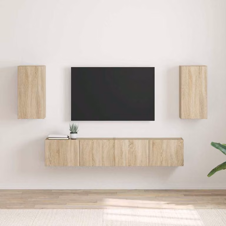 Set di 2 mobili TV da parete vidaXL in legno ingegnerizzato color marrone Sonoma con finitura opaca
