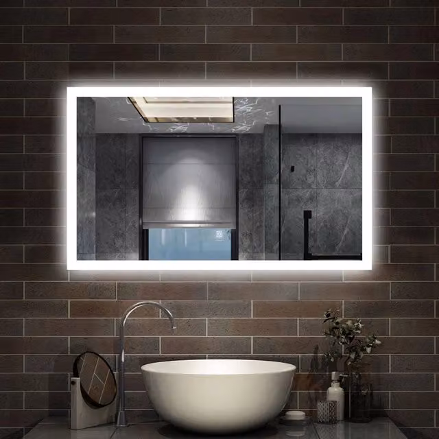 specchio rettangolare 100x60 cm con luce led, antiappannamento e touch