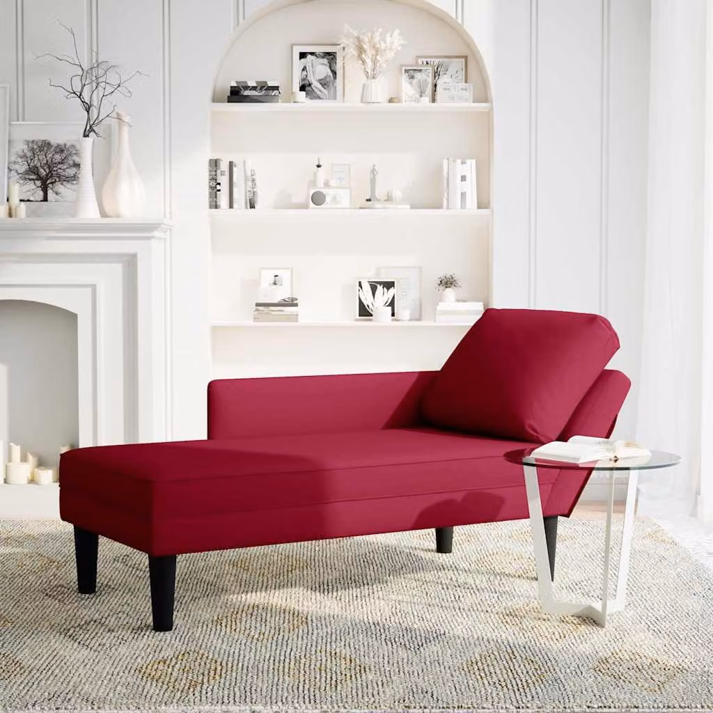 vidaXL Sdraio con Cuscino e Bracciolo Destro in Velluto Rosso Vino