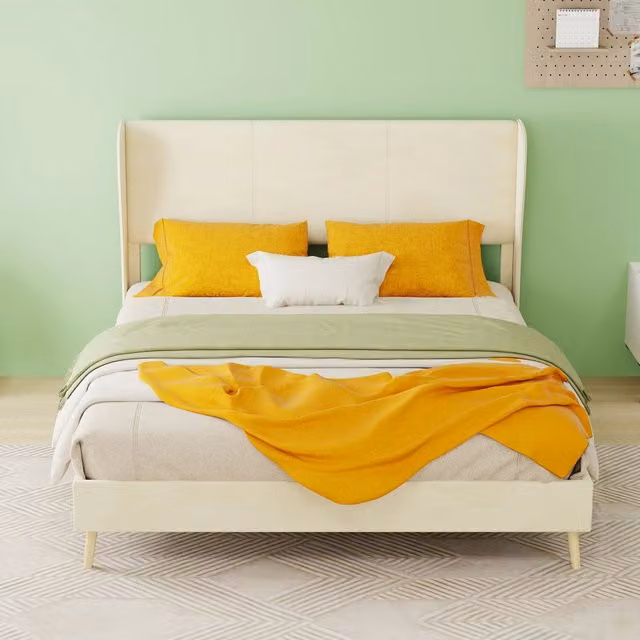 letto imbottito tessuto e metallo beige 140 x 200 cm