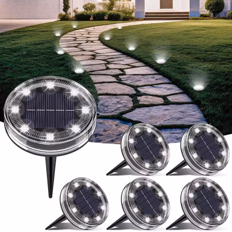 Set di 6 lampade solari, con 8 LED, grado di protezione IP68, luce bianca fredda, per uso esterno