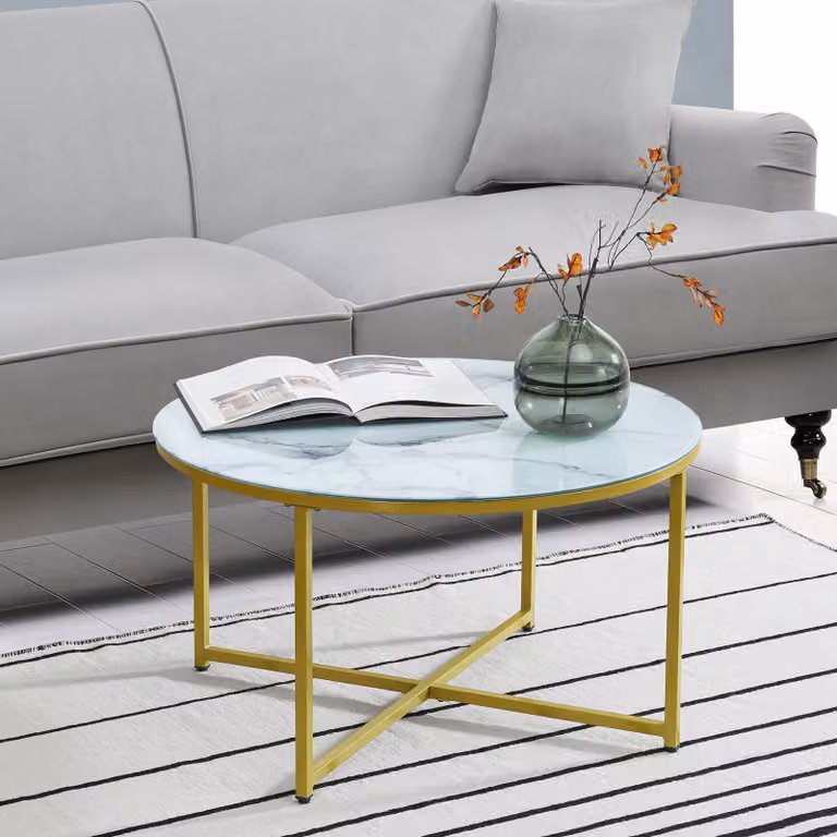 Tavolino Uppvidinge tavolino 45x80cm tavolo da salotto rotondo in marmo, bianco/oro