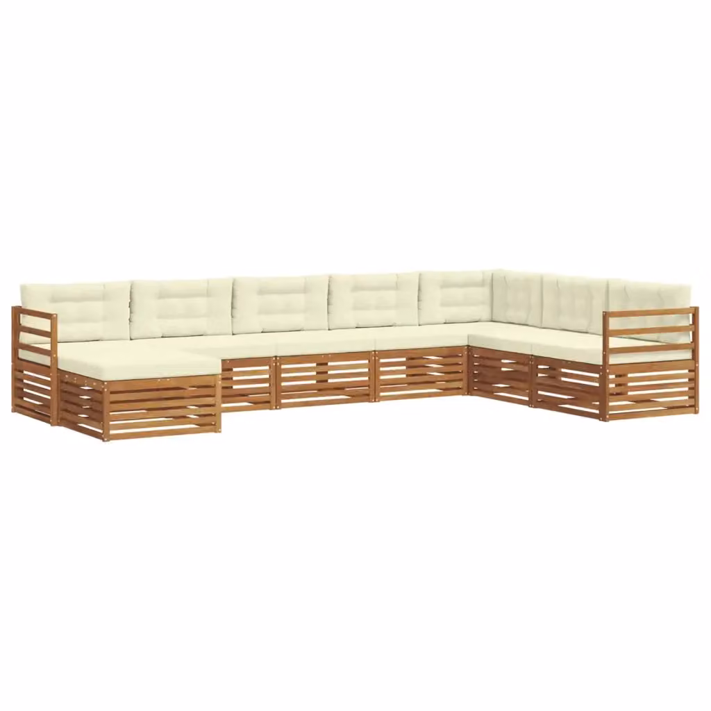 Set di divani da esterno a L con ottoman vidaXL in legno di acacia, colore beige e bianco, composto da 8 pezzi con cuscini inclusi – 2