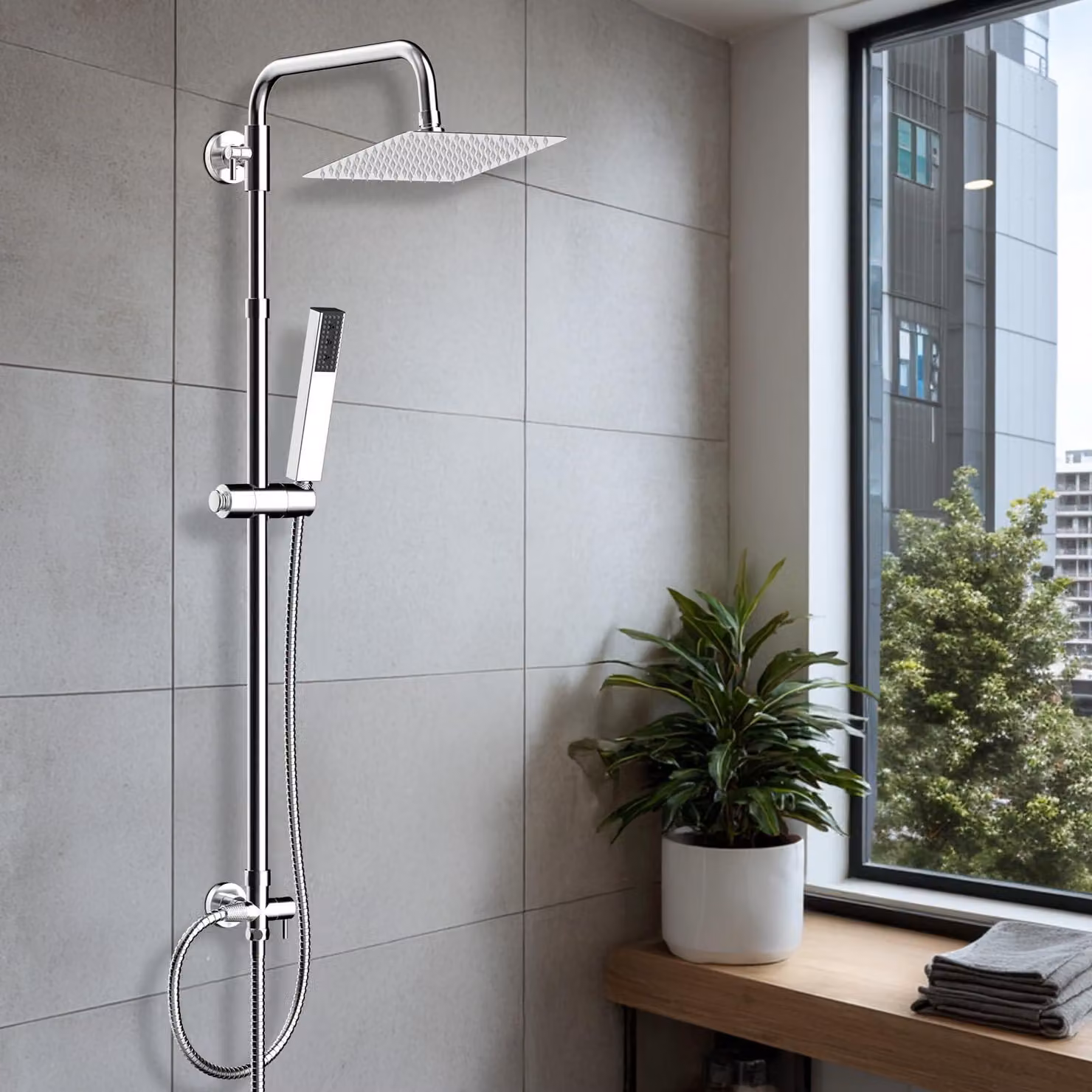 Set doccia a soffitto, soffione a 4 getti, cromo, acciaio inossidabile 304