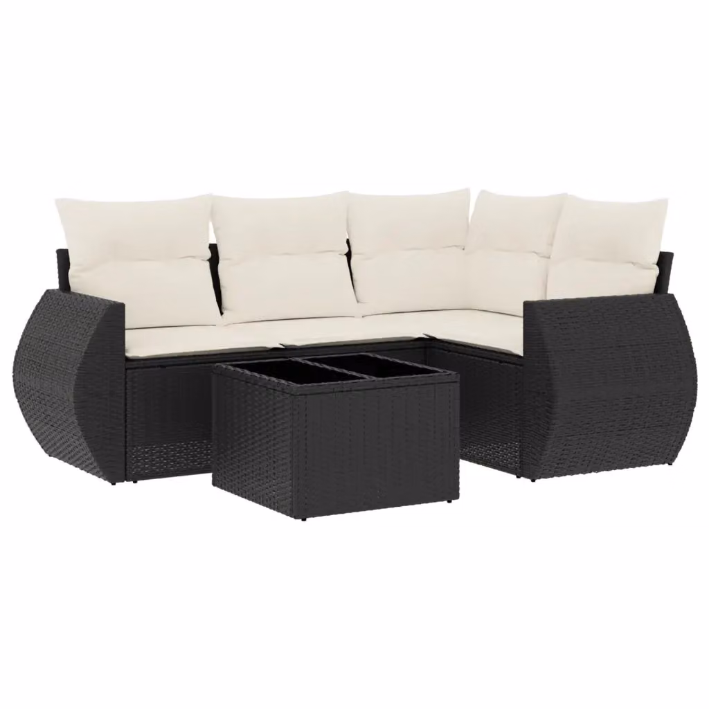 Set Divano da Giardino a L vidaXL 5 pz con Cuscini e Tavolino in Polyrattan e Metallo Nero – 2