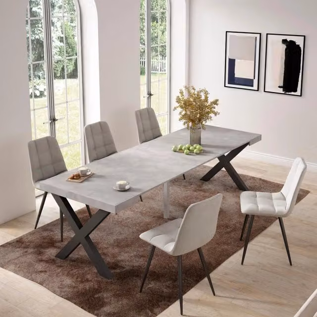 Consolle allungabile, 58 fino 262x90x73cm, Per 12 persone, Gambe in legno, grigio cemento RF2819