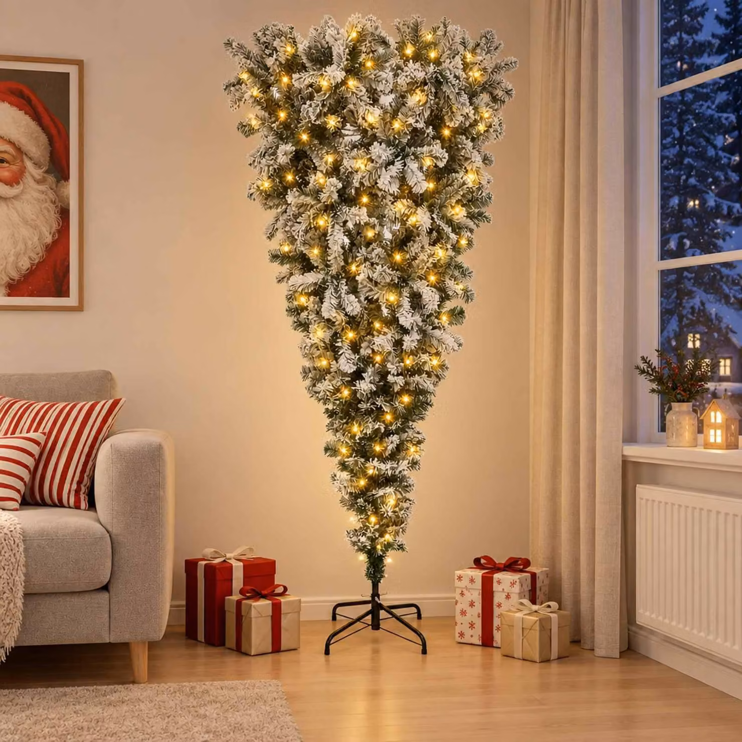 Albero di Natale artificiale rovesciato con cerniere, altezza 150 cm