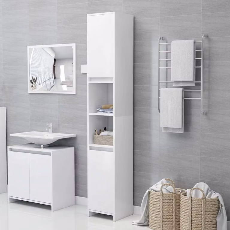Armadio da bagno moderno vidaXL bianco con ante a battente e ripiani interni, sospeso, L/P/H: 30 x 30 x 183,5 cm