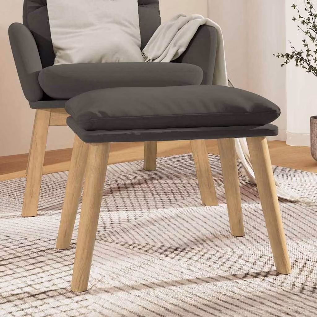 Poggiapiedi vidaXL in Velluto Grigio con Struttura in Legno L: 45 cm, P: 29,5 cm, H: 35 cm