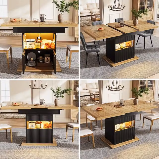 Tavolo da pranzo allungabile ¨C Minimal ¨C Nero effetto legno 110-140cm con vano contenitore e LED