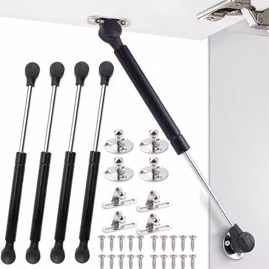 Set di 4 ammortizzatori a gas da 200 N - 27 cm - Pistoni a gas per ante e porte di armadi - Cilindri a gas con supporti - Chiusura ammortizzata - Supporto idraulico