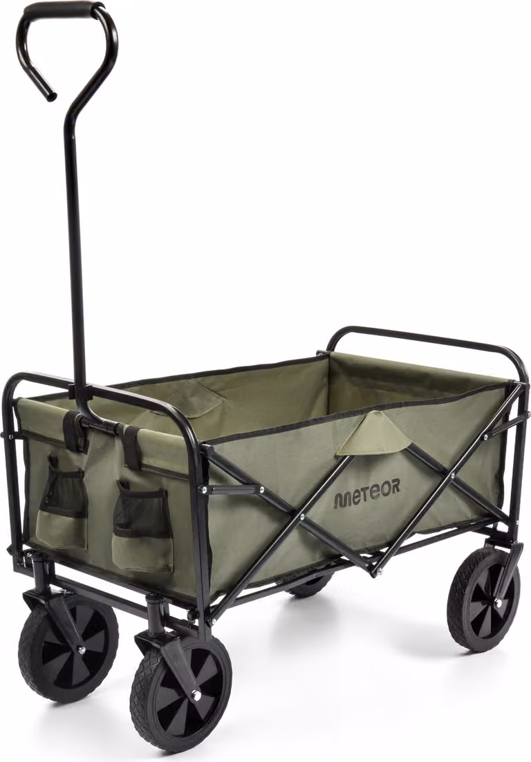 Carretto pieghevole offroad nero, carretto pieghevole caricabile fino a 100 kg, carretto pieghevole per spiaggia, giardino, shopping Meteor X-200 verde scuro