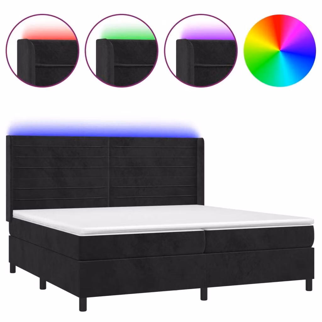 Letto a Molle con Materasso e LED Nero 200x200 cm in Velluto