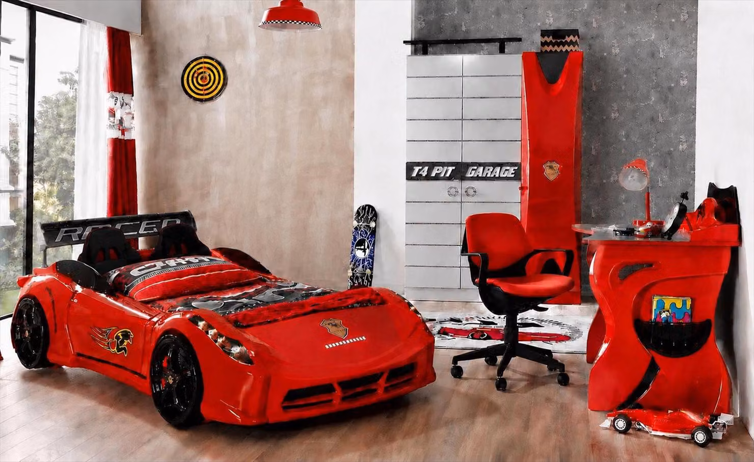 Autobett Kinderbett Rennwagen Kleiderschrank Schreibtisch Set
