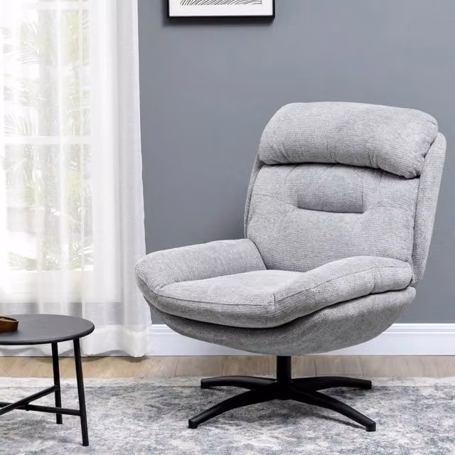 Poltrona girevole 360 WISHDOR in tessuto grigio con braccioli e struttura in metallo nero per soggiorno