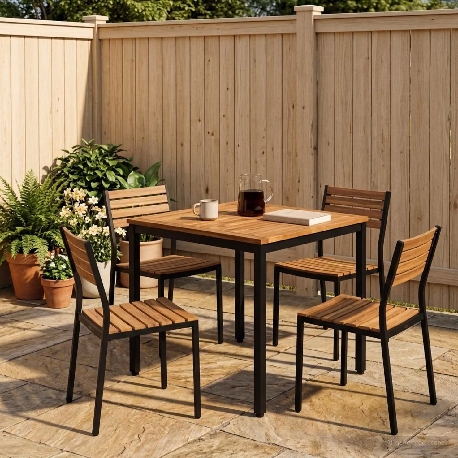 vidaXL Tavolo da giardino rettangolare in legno di acacia e metallo, Marrone e Nero, L: 70 cm, P: 68,5 cm, H: 75 cm