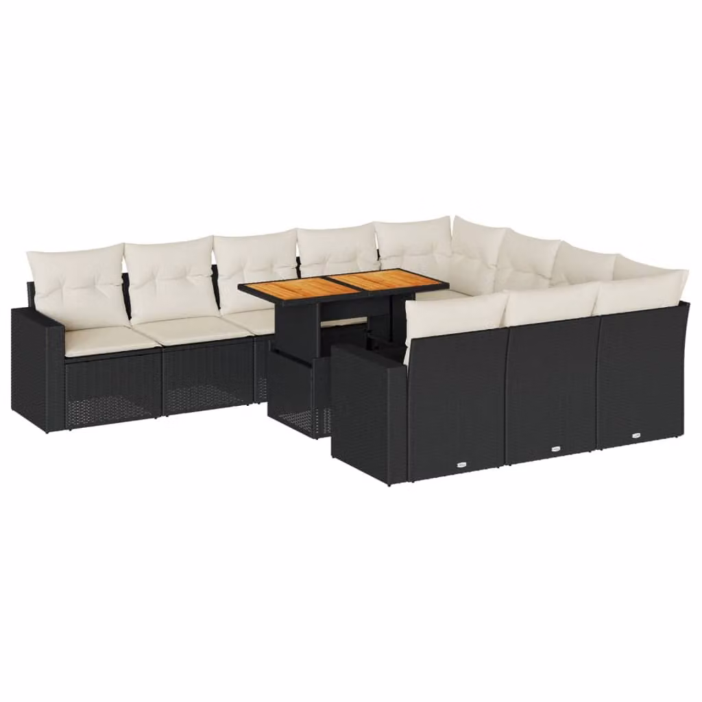 Set Divani da Giardino 11 pz con Cuscini in Polyrattan Nero