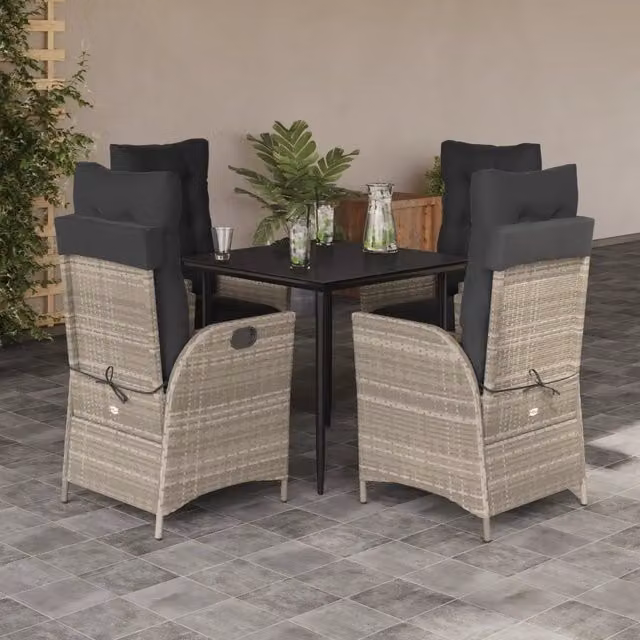 Set Pranzo da Giardino 5pz con Cuscini Grigio Chiaro Polyrattan 3213275