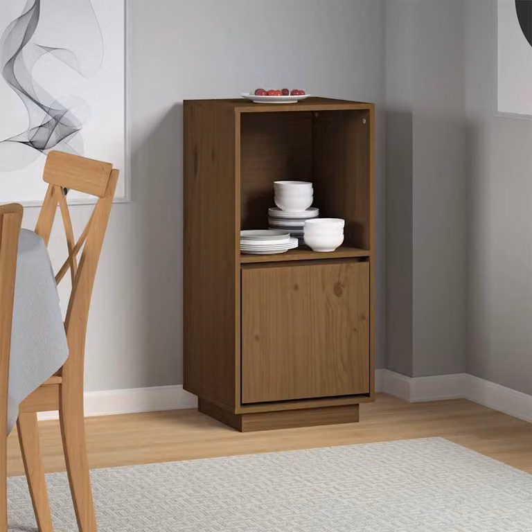 Credenza moderna vidaXL in legno massello di pino, colore marrone ambrato, L: 38 cm, P: 35 cm, H: 80 cm