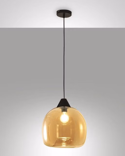Maia Lampada a Sospensione Fabas in Metallo e Vetro Soffiato Colore Ambra Diametro: 31 cm – 1