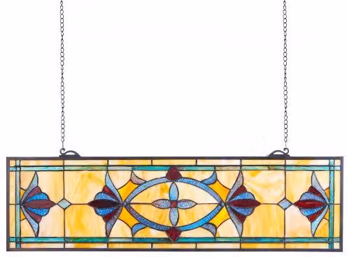Pannello per Finestra in Vetro Colorato VEVOR Multicolore con Design Geometrico Art Nouveau, Rettangolare, L: 81,3 cm x H: 25,0 cm
