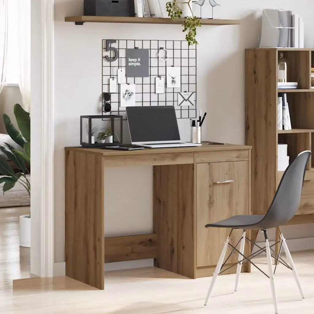 Scrivania moderna in legno color rovere e beige con finitura opaca L: 100 cm, P: 50 cm, H: 76 cm – 2