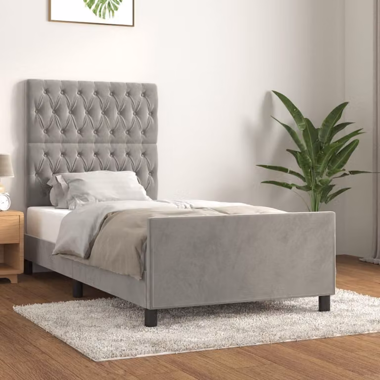 vidaXL Giroletto con testiera grigio chiaro 90x200 cm in velluto - Giroletto con testiera - Giroletti con testiera - Giroletto - Letto con testiera