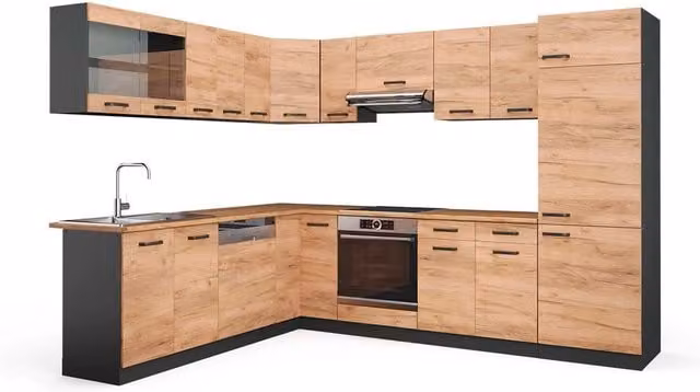 Cucina angolare moderna R-Line Vicco in rovere e antracite, L/P/H: 287 x 227 x 85 cm – 1