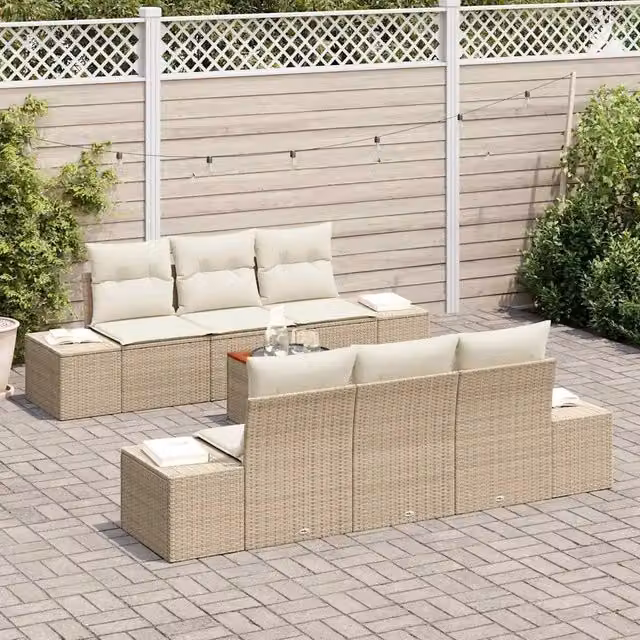 Set Divano da Giardino 7 pz Beige e Crema polyrattan 3356573