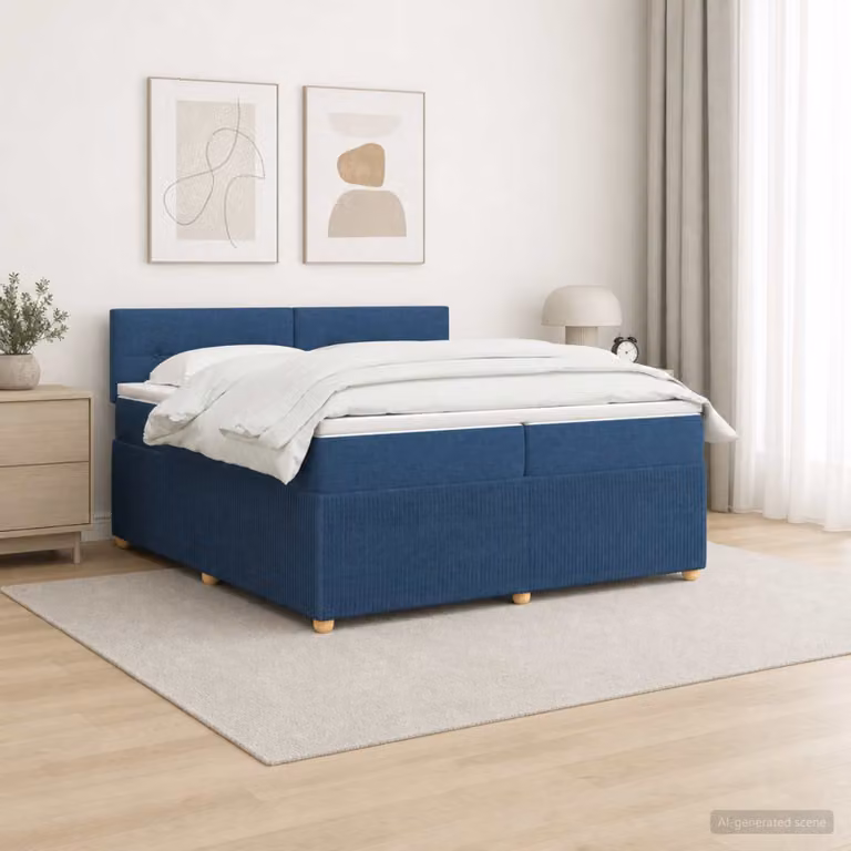 Letto box spring vidaXL con materasso a molle insacchettate, Blu e Multicolore, L/P: 200 x 200 cm