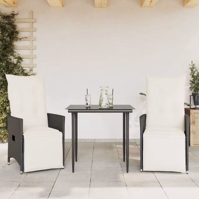 Sedie Reclinabili da Giardino 2 pz | Sedie da Esterno con Cuscini Nero Polyrattan