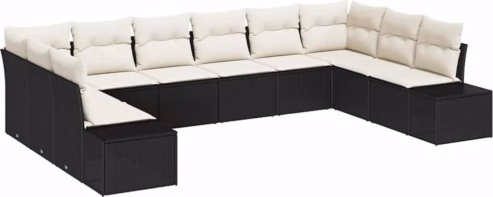 Set Divano da Giardino con cuscino 10 pcs Nero polyrattan